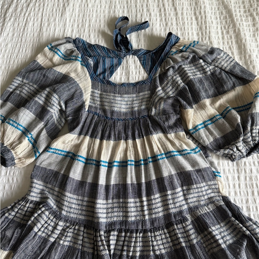 Free People Striped Plaid Dress with Puff Sleeves